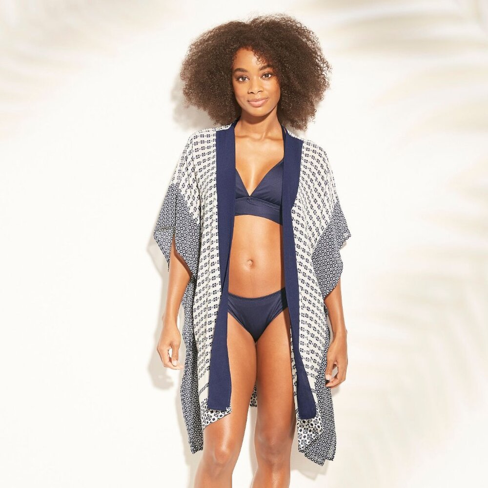 Kona Sol Open Front Kimono Cover Up - NAVY